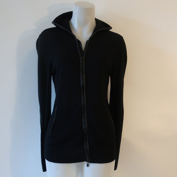 Mens John Varvatos Luxe Black Hooded Full Zip Sweater W/Leather Elbow Patches S - Picture 1 of 7
